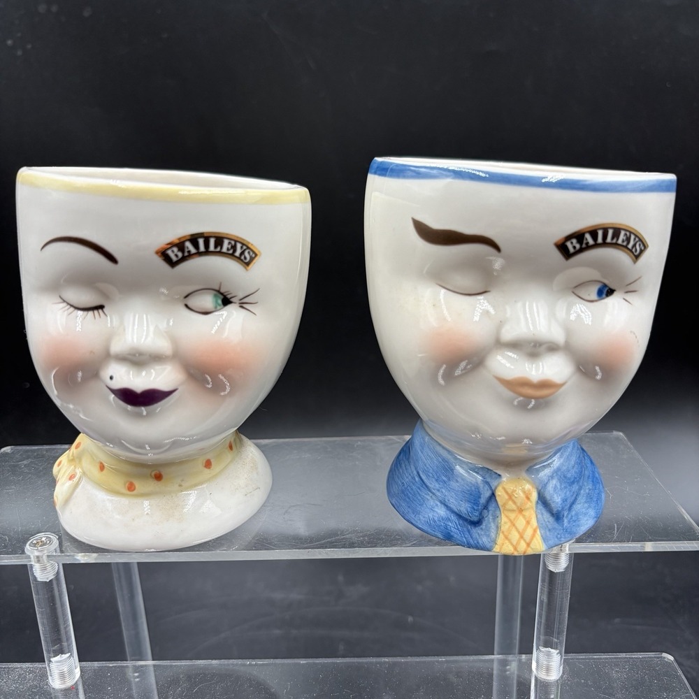 Baileys Irish Cream "Yum" Winking Face Ceramic His And Hers Mugs Set Of Two 1997